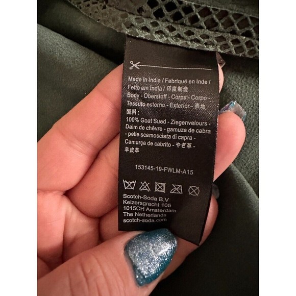 Scotch & Soda Women’s Smart Tarte Reptile print Green Goat Suede jacket Small - Picture 11 of 15